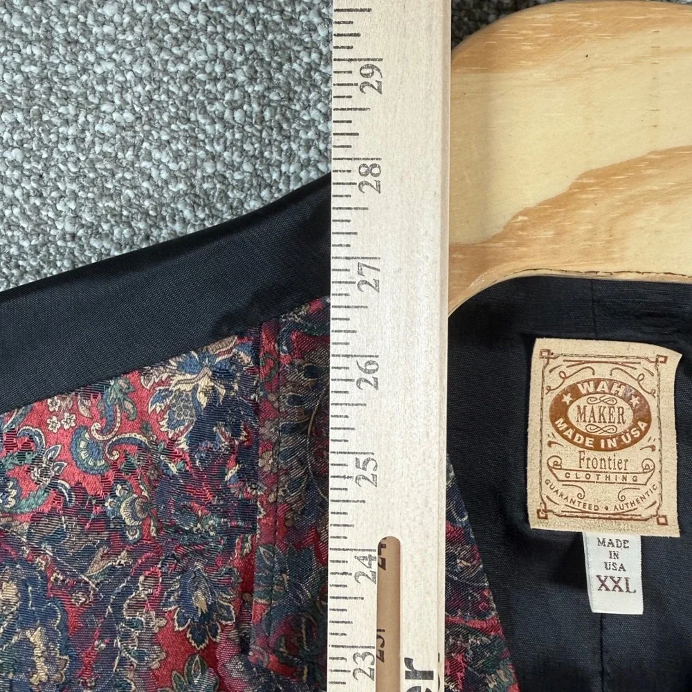 Wah Maker Frontier Vest Mens XXL Red Blue Paisley Brocade Tapestry Western USA